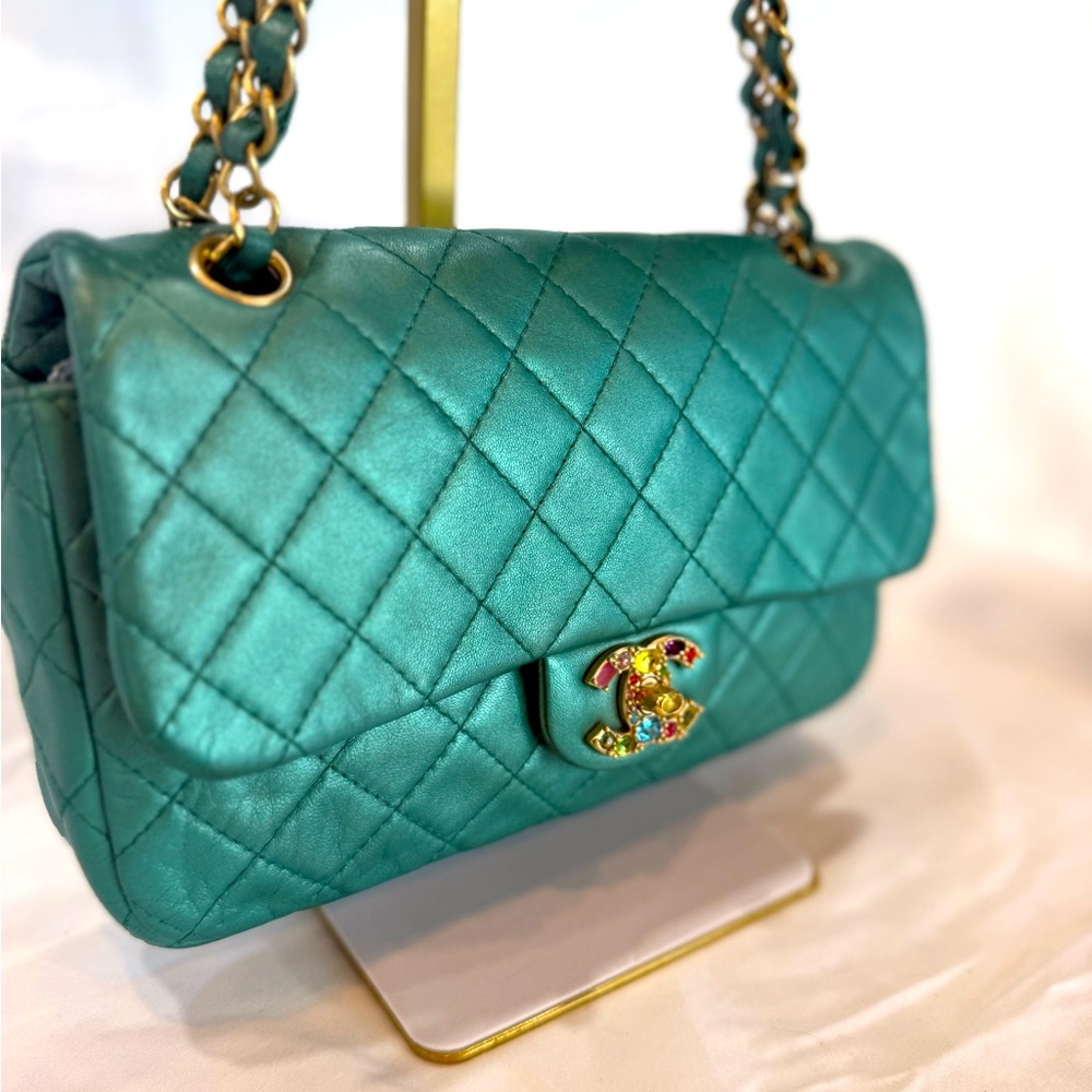 RARE/Limited Edition Authentic Chanel Flap Double Chain with MultiColor Gems!